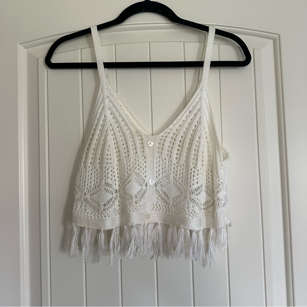 Chic White Crochet Fringe Tank Top